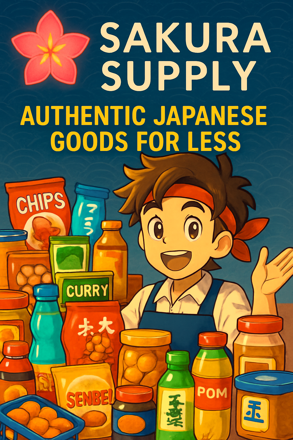 Anime style shopkeeper showcasing Japanese goods